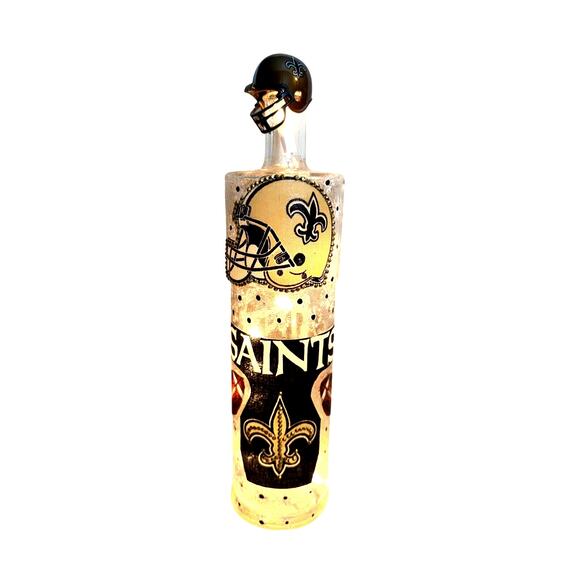 New Orleans Saints Designer Glass Bottle w/ Lights *Unique Gift Idea - Picture 1 of 8